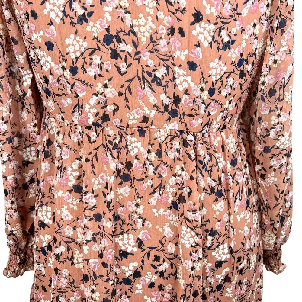 NWT Adyson Parker Floral Tiered Puff Long Sleeve Dress Sz 1X Cedarwood Combo